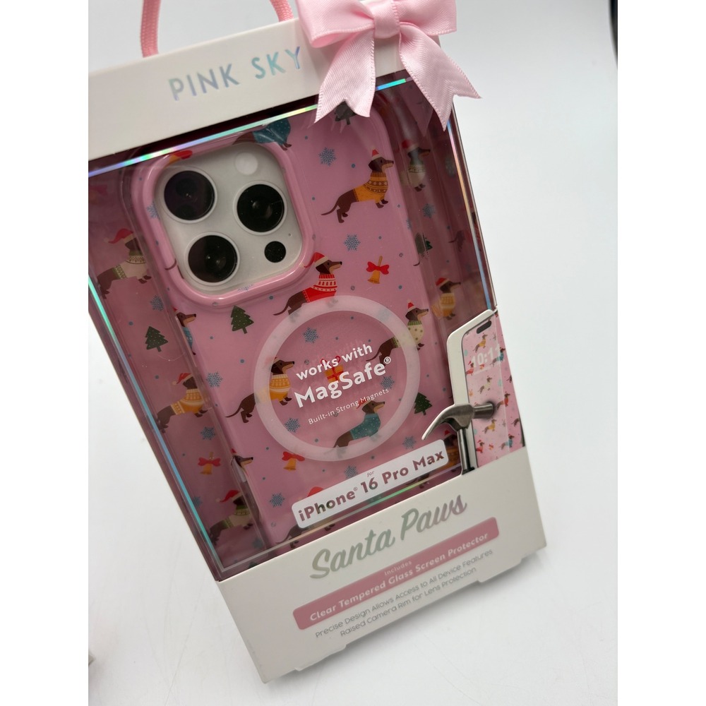 Pink Sky Santa‎ Paws iPhone 16 Pro Max Case Screen Protector Dachshund Doxie